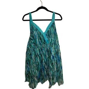 Babydoll Teal Asymmetrical Handkerchief Tank Top Size 22